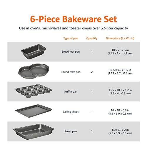 Amazon Basics 6 Piece Nonstick, Carbon Steel Oven Bakeware Baking Set, 40.5 cm x 28.5 cm x 15 cm