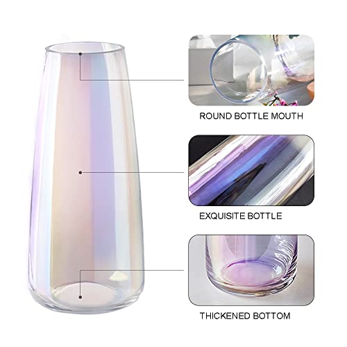 Aoderun Flower Glass Vase for Decor Home Handmade Modern Large Flower Vases for Centerpieces Living Room Kitchen Office Wedding 8.7 Inch (Iridescent Clear)