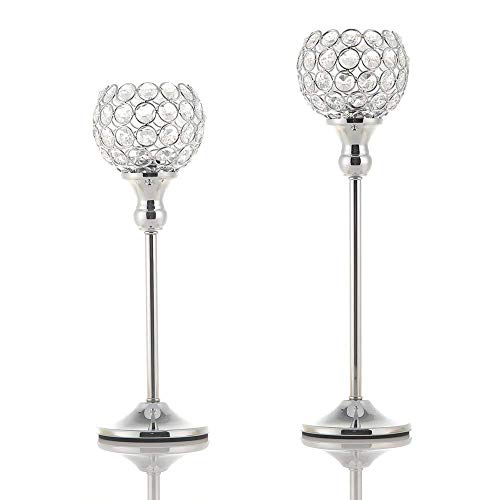 VINCIGANT Silver Crystal Votive Candle Holders Set of 2 for Table Centerpieces, Wedding Dinning Room Table Tealight Candle Stand,Christmas Housewarming Gift