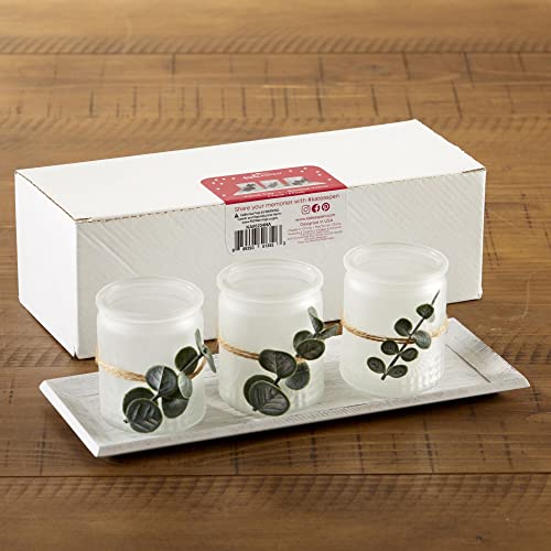 Kate Aspen Frosted Glass Votive Candle Holders & Tray Set, Farmhouse Decor, Shelf Decor, Room Decoration Accent, Table Decor, Set of 3 with Tray (00234NA)