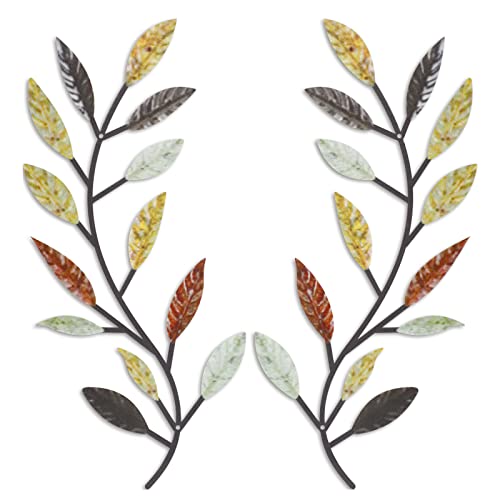 2 Pieces Metal Tree Leaf Wall Decor Vine Olive Branch Leaf Wall Art Wrought Iron Scroll Above The Bed, Living Room, Outdoor Decoration (Multi Color)