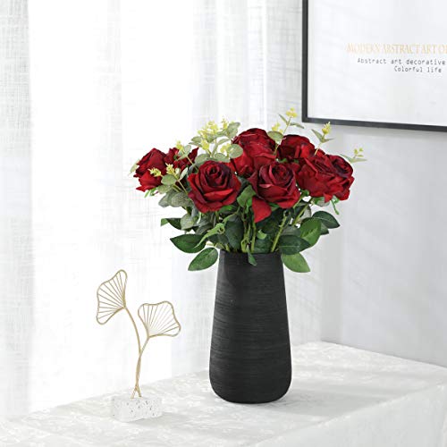 Nubry Artificial Silk Rose Flower Bouquet Lifelike Fake Rose for Wedding Home Party Decoration Event Gift 10pcs (Wine Red)