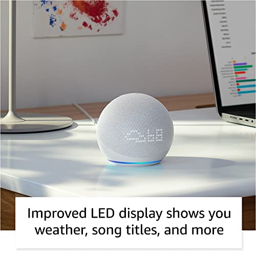 Glacier White Echo Dot with Built-In Clock - Smart Speaker featuring Alexa