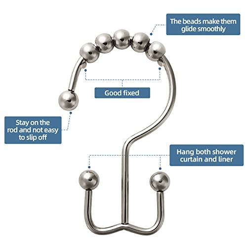 Titanker Shower Curtain Hooks Rings Rust Proof Metal Double Glide Shower Hooks Rings for Bathroom Shower Rods Curtains, Set of 12 Hooks - Nickel