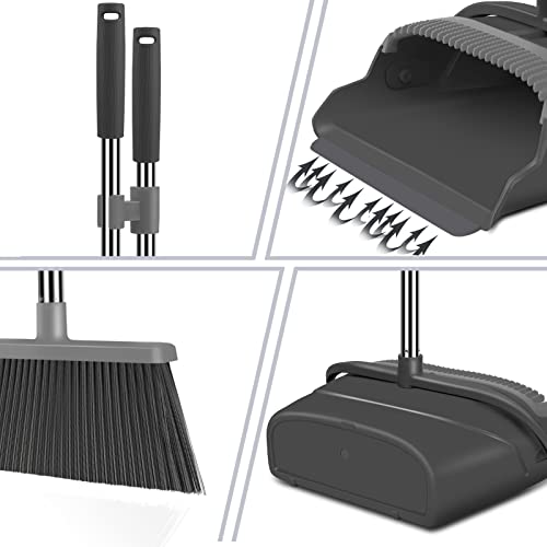 kelamayi Broom and Dustpan Set for Home, Office, Stand Up Broom and Dustpan (Black&Gray)