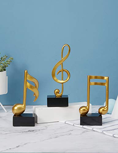 HAUCOZE 3pcs Music Note Decor Statue Musical Gifts Figurine Piano Sculpture Home Arts Gold 7.5 inch