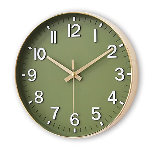 HZDHCLH Wall Clocks Battery Operated,12 inch Silent Non Ticking Modern Wall Clock for Living Room Bedroom Kitchen Office Classroom Decor (Olive Green)