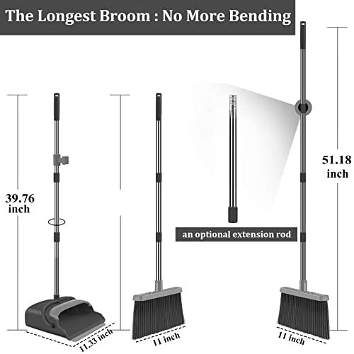 kelamayi Broom and Dustpan Set for Home, Office, Stand Up Broom and Dustpan (Black&Gray)