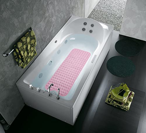 Linoows Bathtub and Shower Mats, Extra Long Non-Slip Bath Mat 39 x 16 Inch, Machine Washable Bath Tub Mat with Suction Cups & Drain Holes for Bathroom, Pink