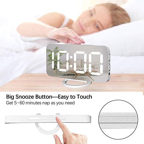 Miowachi Digital Alarm Clock - Large Mirrored LED Display, Snooze, Dim Night Light, 2 USB Charger Ports - Stylish Desk Alarm Clock