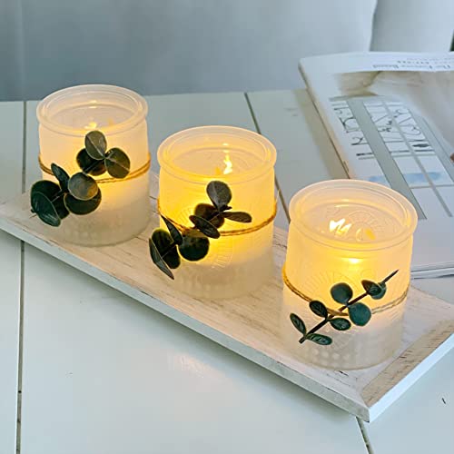 Kate Aspen Frosted Glass Votive Candle Holders & Tray Set, Farmhouse Decor, Shelf Decor, Room Decoration Accent, Table Decor, Set of 3 with Tray (00234NA)