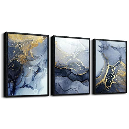 Black Framed Canvas Wall Art For Bedroom Abstract Wall Decor For Living Room Abstract Ink Paintings Wall Artworks Hang Pictures For Office Decoration,Bathroom Home Decorations Posters 12"X16" 3 Piece