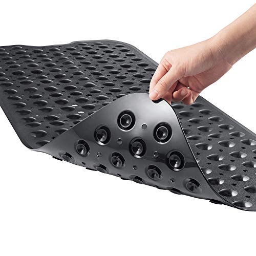 YINENN Bath Tub Shower Mat 40 x 16 Inch Non-Slip and Extra Large, Bathtub Mat with Suction Cups, Machine Washable Bathroom Mats with Drain Holes, Black