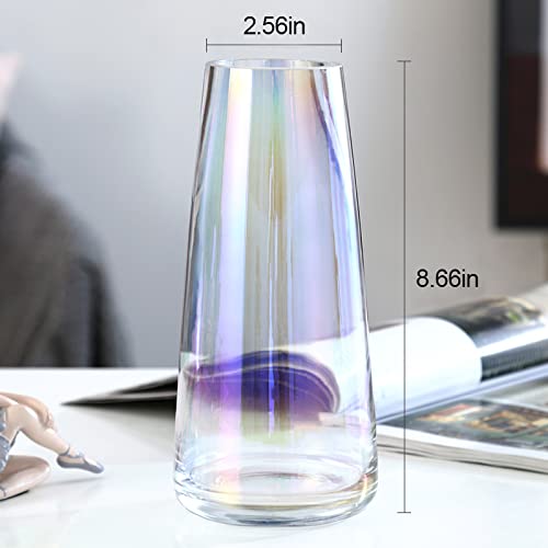 Aoderun Flower Glass Vase for Decor Home Handmade Modern Large Flower Vases for Centerpieces Living Room Kitchen Office Wedding 8.7 Inch (Iridescent Clear)