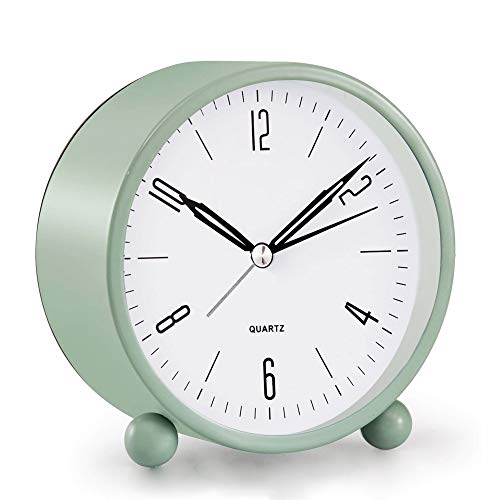 JALL 4-Inch Analog Alarm Clock - Super Silent Non-Ticking Small Clock with Night Light - Battery Operated - Simple Design for Bedroom, Bedside, Desk (Green)