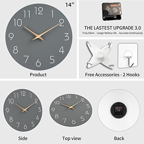 Enhance Your Space with the Mosewa 14 Inch Silent Non-Ticking Wall Clock - Battery Operated, Modern Wood Design - Perfect for Bedroom, Living Room, Kitchen, and Home Office Decor