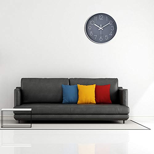 Modern Simple Style 12-Inch Non-Ticking Wall Clock - Silent Battery Operated Round Decor for Home, Office, School, Kitchen, Bedroom, Living Room by Jomparis (Gray)