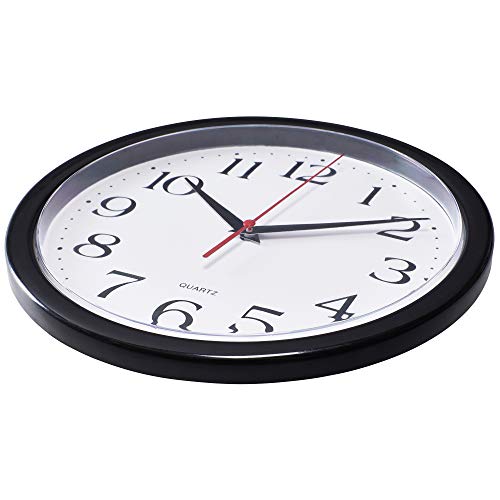 10-Inch Black Wall Clock - Silent Non-Ticking, Quartz Battery Operated, Easy-to-Read Round Clock for Home, Office, Kitchen, Classroom, School - High-Quality Sweep Movement