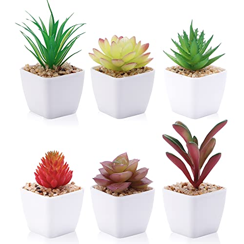 CEWOR Artificial Succulents Plants, 6pcs Mini Fake Potted Plants in Pots, Faux Mini Succulents Plants Indoor for Desk Living Room Bedroom Windowsills Office Home Decoration