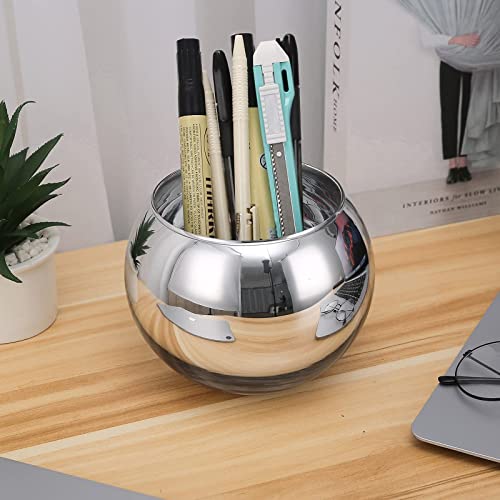 SNDEC Desk Decor, Glass Candy Dish Desk Organizer to See Behind You, Home Office Aesthetic Table Vases Flower Pot, Cubicle Convex Desk Rearview Mirror Monitor