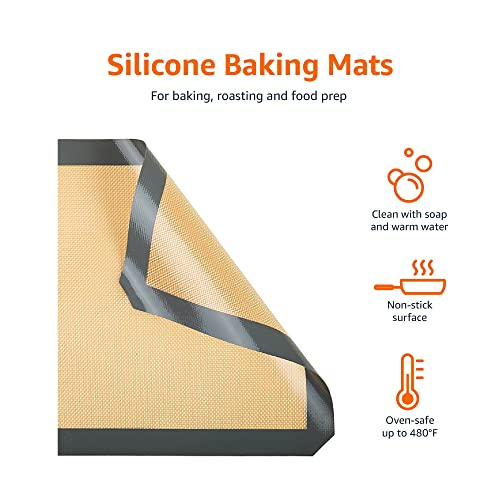 Amazon Basics Silicone, Non-Stick, Food Safe Baking Mat, Pack of 2, New Beige/Gray, Rectangular, 16.5" x 11.6"