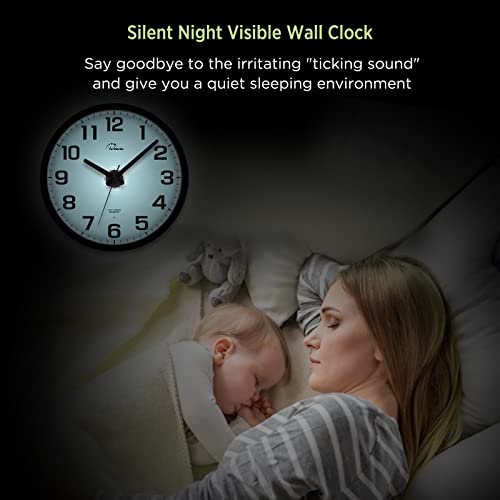 Illuminate Your Nights with WallarGe Night Light Wall Clock - 12 Inch Silent Battery Operated Clocks for Bedroom, Living Room, and Kitchen