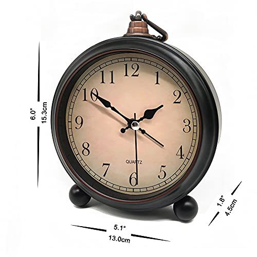 Timeless Elegance: Vintage Retro Analog Alarm Clock - 4 Inch Super Silent Non-Ticking Small Clock with Night Light - Battery Operated - Simple Design for Living Room, Bedroom, Bedside, Desk - Perfect Gift Clock (Arabic Numerals)