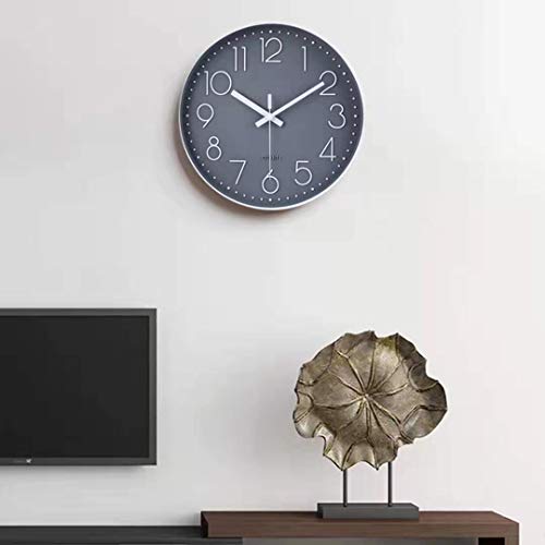 Modern Simple Style 12-Inch Non-Ticking Wall Clock - Silent Battery Operated Round Decor for Home, Office, School, Kitchen, Bedroom, Living Room by Jomparis (Gray)