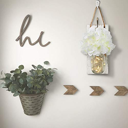 Rustic Wall Sconces Mason Jars Sconces with Remote Control LED Fairy Lights, Farmhouse Decor for Living Room Wall Decor of Bronze Retro Hooks, Silk Hydrangea Design for Home Decoration Set of Two