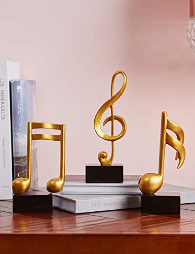 HAUCOZE 3pcs Music Note Decor Statue Musical Gifts Figurine Piano Sculpture Home Arts Gold 7.5 inch