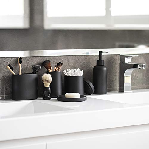 Premium 5 Pcs Matte Black Bathroom Accessories Set Complete. Bathroom Soap Dispenser Set. Black Bathroom Decor Sets Accessories. Bathroom Toothbrush Holder Set. Bathroom Sets Accessories (Black)