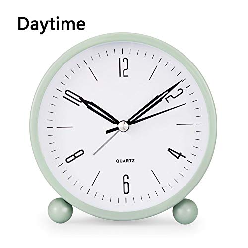 JALL 4-Inch Analog Alarm Clock - Super Silent Non-Ticking Small Clock with Night Light - Battery Operated - Simple Design for Bedroom, Bedside, Desk (Green)