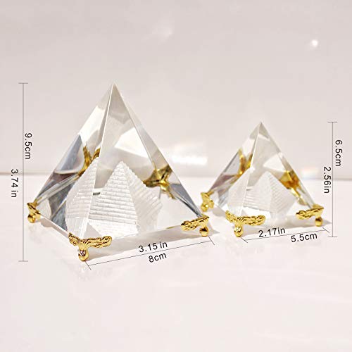 Crystal Pyramid Prism, Feng Shui Crafts Meditation Crystal with Gold Stand for Home Office Art Decor, Pyramids Gift, Stand for Prosperity, Positive Energy and Good Luck(2.36inch/60mm)