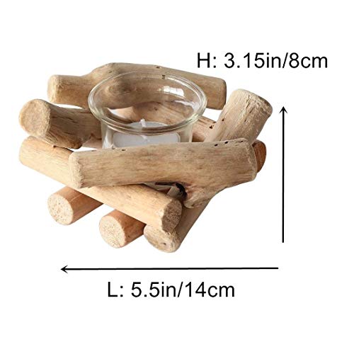 Sziqiqi Handmade Wooden Tea Light Candle Holder with Glass Cup Rustic Country Coastal Style for Farmhouse Home Decoration Home Altar Decoration Holoday Wedding Decoration