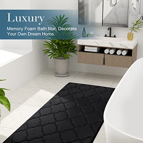 OLANLY Memory Foam Bath Mat Rug, Ultra Soft Non Slip and Absorbent Bathroom Rug, Machine Wash Dry, Comfortable, Thick Bath Rug Carpet for Bathroom Floor, Tub and Shower, 24x16, Black