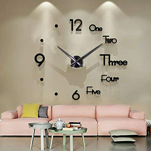 FASHION in THE CITY Large 3D Frameless Wall Clock Stickers DIY Wall Decoration for Living Room Bedroom Office (Black)