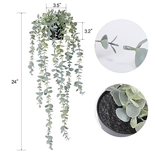 COCOBOO 1pcs Artificial Hanging Plants, Fake Potted Eucalyptus Faux Hanging Plant for Wall Room Home Indoor Outdoor Shelf Decor