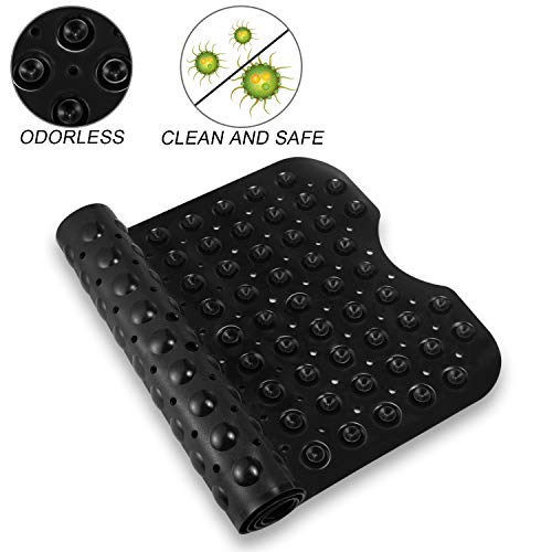 YINENN Bath Tub Shower Mat 40 x 16 Inch Non-Slip and Extra Large, Bathtub Mat with Suction Cups, Machine Washable Bathroom Mats with Drain Holes, Black