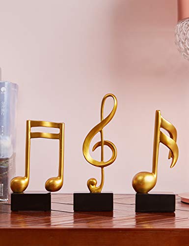 HAUCOZE 3pcs Music Note Decor Statue Musical Gifts Figurine Piano Sculpture Home Arts Gold 7.5 inch