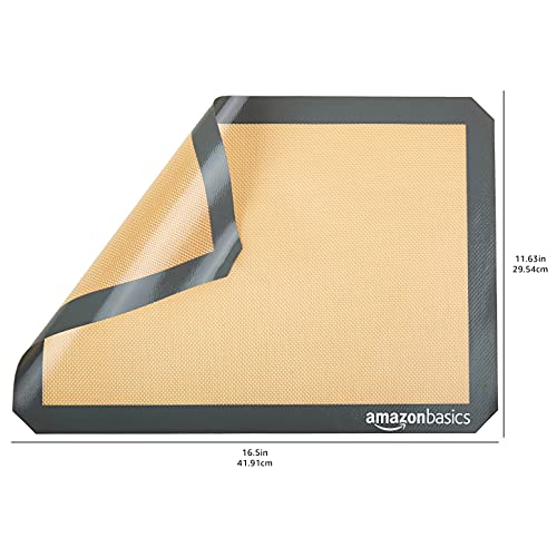 Amazon Basics Silicone, Non-Stick, Food Safe Baking Mat, Pack of 2, New Beige/Gray, Rectangular, 16.5" x 11.6"