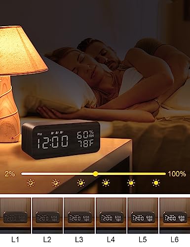 Experience Smart Simplicity with JALL Wooden Digital Alarm Clock - Wireless Charging, Dimmable Display, Adjustable Volume, 3 Alarms, Weekday/Weekend Mode, Snooze - Perfect for Bedroom, Bedside, and Office Use (Black)