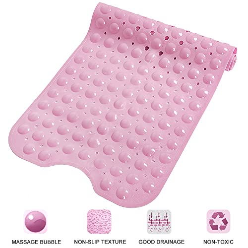 Linoows Bathtub and Shower Mats, Extra Long Non-Slip Bath Mat 39 x 16 Inch, Machine Washable Bath Tub Mat with Suction Cups & Drain Holes for Bathroom, Pink