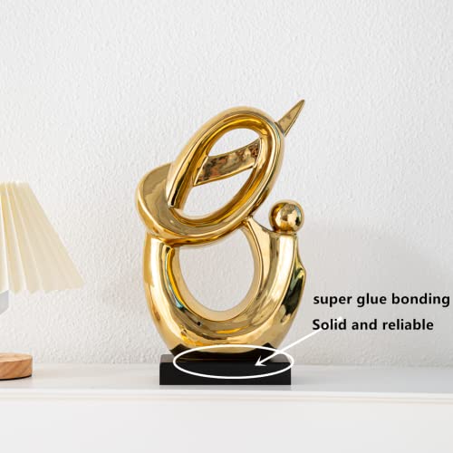 Anding Home Decoration Modern Art Statue Porcelain Sculpture New Year Gift Gold Decorative Living Room Office Centerpiece (LY-921)