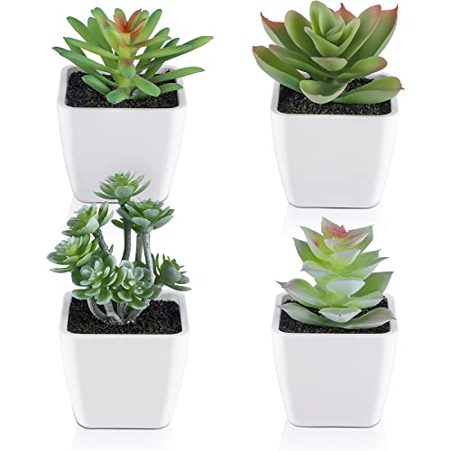 COCOBOO Artificial Succulents in Pots 4pcs Succulents Plants Artificial, Fake Succulents Small Potted Fake Plants for Desk Shelves Living Room Bedroom Kitchen Office Windowsills Decoration