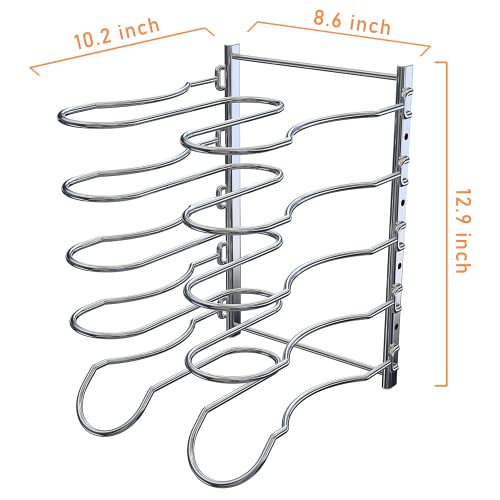 CAXXA Heavy Duty Pan Rack, Pot Lid Rack, Kitchen Cabinet Pantry Cookware Organizer Rack Holder | 5 Adjustable Dividers, Chrome