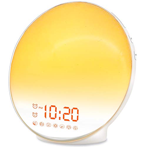 Sunrise Alarm Clock for Kids and Heavy Sleepers - Wake Up Light with Sunrise Simulation, Dual Alarms, FM Radio, Snooze, Nightlight, Colorful Lights, 7 Natural Sounds - Ideal Gift for Bedroom