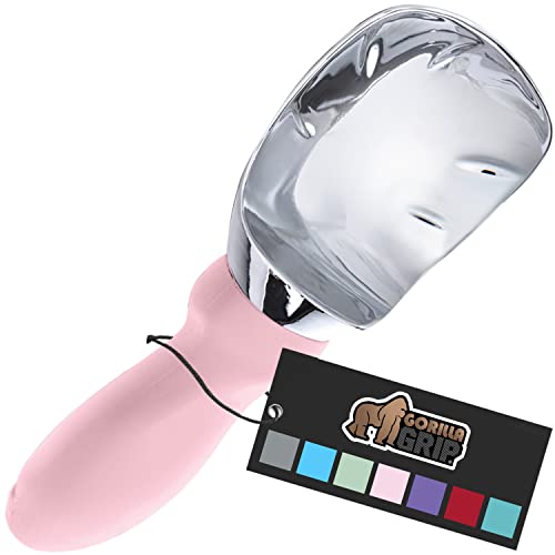 Gorilla Grip Large, Comfortable Handle, Heavy Duty Ice Cream Scoop, Professional Grade Scooper, Get Perfect Shape Scoops, Great for Spooning Frozen Hard Gelato and Sorbet, Cookie Dough, Melon, Pink