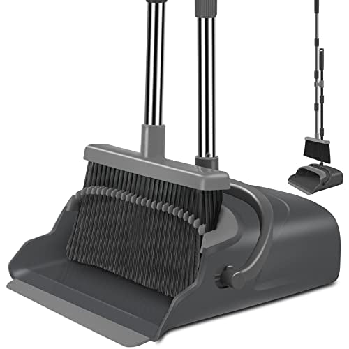 kelamayi Broom and Dustpan Set for Home, Office, Stand Up Broom and Dustpan (Black&Gray)