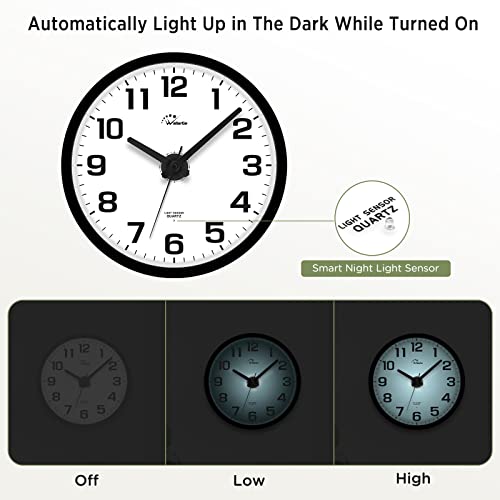 Illuminate Your Nights with WallarGe Night Light Wall Clock - 12 Inch Silent Battery Operated Clocks for Bedroom, Living Room, and Kitchen