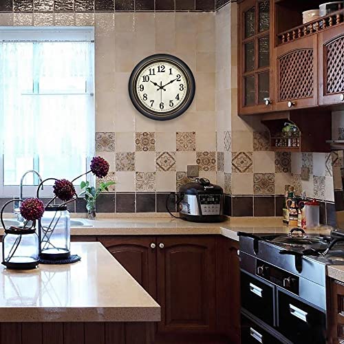 45Min 14 Inches Retro Wall Clock, Silent Non Ticking Battery Operated Movement, Home/Wall Decor, Easy to Read, Decorate Bedroom/Living Room/Office with Arabic/Roman(Arabic)